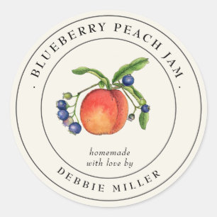 Oude Blauwe Bes Perzik Jam Ambachtsetiketten Ronde Sticker