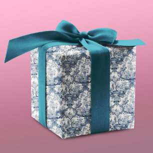 Oude blauwe bloemmotief Toile de Jouy Damast Cadeaupapier