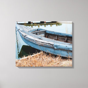 Oude blauwe boot canvas afdruk