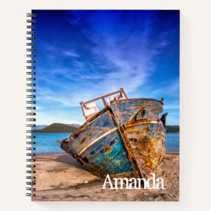 Oude blauwe boot van de Seashore Notitieboek
