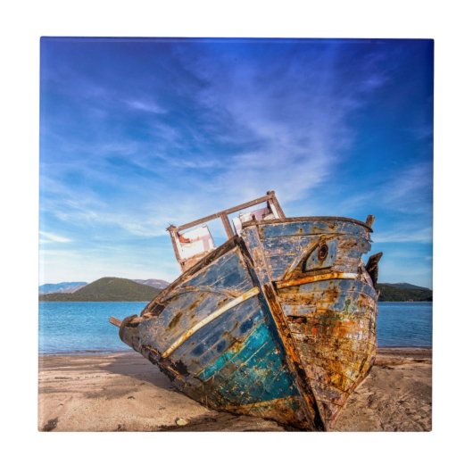 Oude blauwe boot van de Seashore Tegeltje (Voorkant)