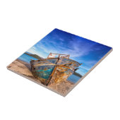 Oude blauwe boot van de Seashore Tegeltje (Zijkant)