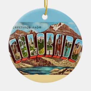 Oude Blauwe Colorado Ansichtkaart Keramisch Ornament