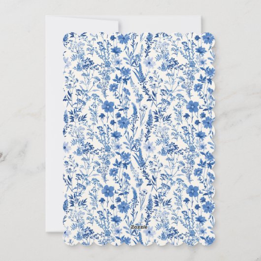 Oude Blauwe en Witte Bloem Kerstkaart (Achterkant)