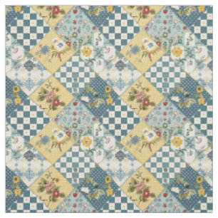 Oude Blauwe Gele Groene Patchwork Dekbed Stof