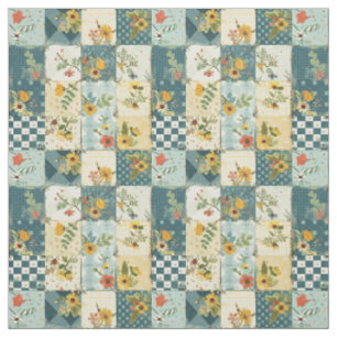 Oude Blauwe Gele Groene Patchwork Dekbed Stof