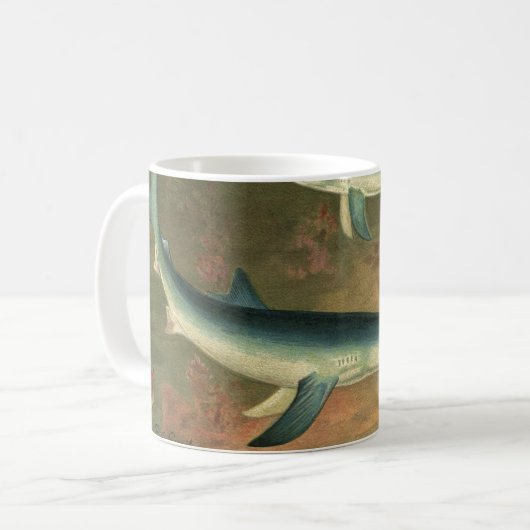 Oude Blauwe Haai die Vis Eet, Zeeleven Koffiemok (Voorkant links)