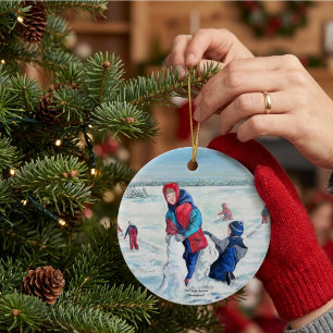 Oude Blauwe HOLIDAY Kinderen winters decor. Keramisch Ornament