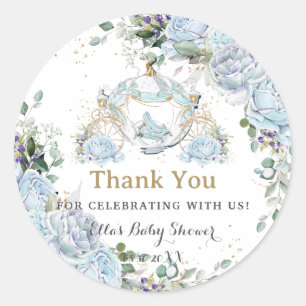 Oude Blauwe Rozen Prinses Koets Baby Shower Ronde Sticker