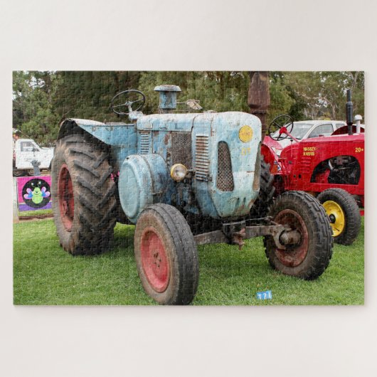 Oude blauwe tractor legpuzzel (Horizontaal)