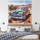 Oude blauwe verlaten auto in de woestijn ook canvas afdruk (Insitu (Slaapkamer))