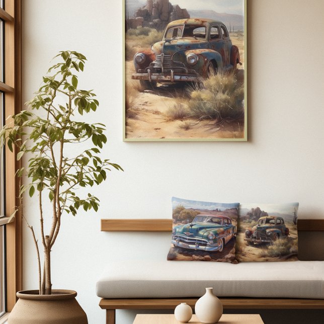 Oude blauwe verlaten auto in de woestijn ook kussen (Creator heeft geüpload)