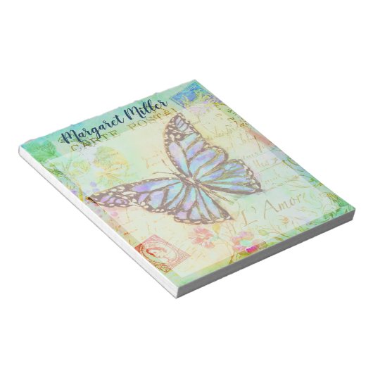 Oude blauwe vlinder notitieblok (Schuin)