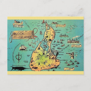 Oude Block Island Kaart Ansichtkaart