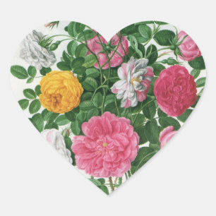 Oude bloeiende bloemen, lentetuinrozen hart sticker