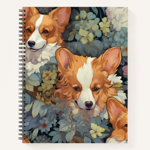 Oude Bloem Corgi Patroon Mooie Botanische Hond De Notitieboek