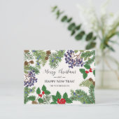 Oude bloem- en bessenguirlande feestdagenkaart (Staand voorkant)