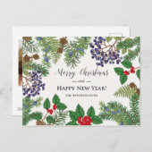 Oude bloem- en bessenguirlande feestdagenkaart (Voorkant / Achterkant)