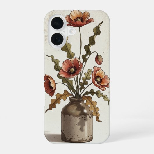 Oude bloemcompositie met klaprozen iPhone 16 hoesje (Achterkant)