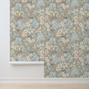 Oude Bloemen Bladeren Bessen Takken Nevel Grijs Behang