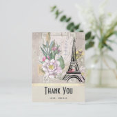 Oude Bloemen, Eiffeltoren en Jute Zakelijk Bedankt Briefkaart (Staand voorkant)