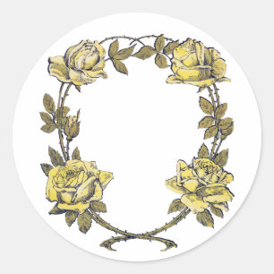 Oude Bloemen, Gele Tuinroos Krans Ronde Sticker