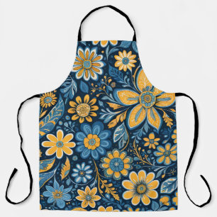 Oude Bloemen Ontwerp Hippie Retro Geel Blauw Schort