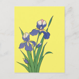 Oude bloemen, paarse lentetuin Iris bloemen Briefkaart