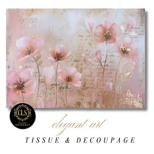 Oude Bloemen Roze en Goud Decoupage Tissuepapier
