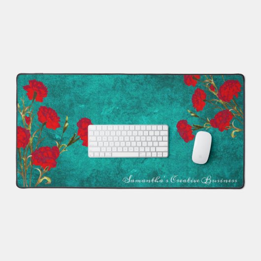 Oude Bloemendesign Rode Anjer Naam Toevoegen Teal Bureaumat (Keyboard & Muis)