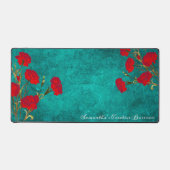 Oude Bloemendesign Rode Anjer Naam Toevoegen Teal Bureaumat (Voorkant)