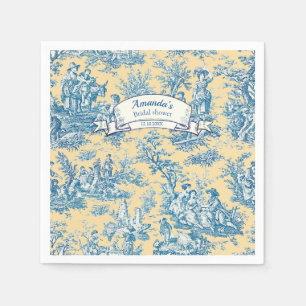 Oude bloemengele turquoise toile de jouy servet