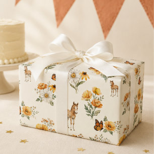 Oude bloemenpatroon met paard en vlinder cadeaupapier