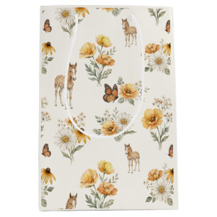Oude bloemenpatroon met paard en vlinder medium cadeauzakje
