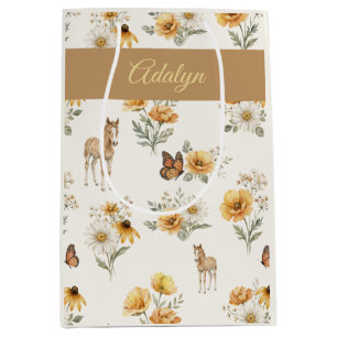 Oude bloemenpatroon met paard en vlinder medium cadeauzakje