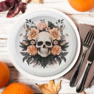 Oude bloemenschedel Halloween Papieren Bordje