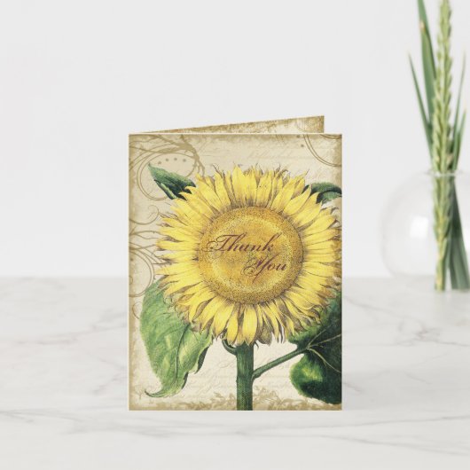 Oude Bloemige Zonnebloemen - Herfst Huwelijk Bedankkaart (Voorkant)