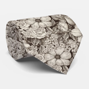 Oude Bloemmotief in Sepia Stropdas