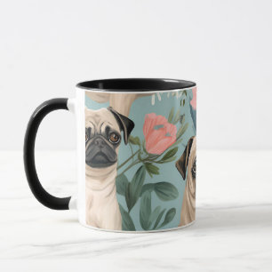 Oude Bloemmotief Pug Patroon Mooie Botanische Hond Mok