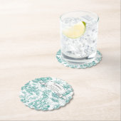 Oude bloemmotief turquoise toile de jouy kartonnen onderzetters (Insitu)