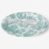 Oude bloemmotief turquoise toile de jouy papieren bordje (Gekanteld)