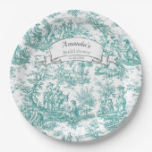 Oude bloemmotief turquoise toile de jouy papieren bordje (Voorkant)