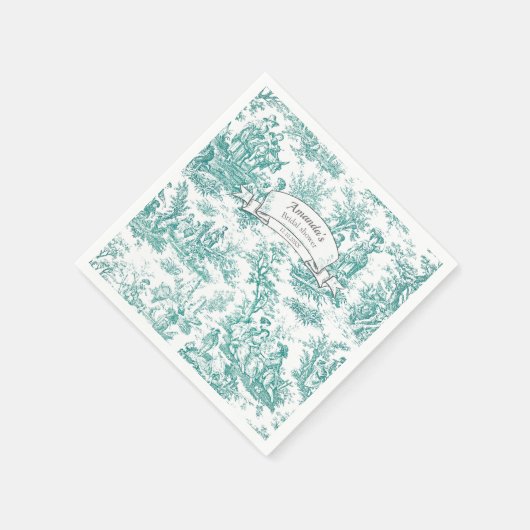 Oude bloemmotief turquoise toile de jouy servet (Hoek)