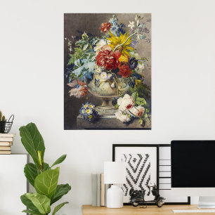 Oude Bloemrijke Elegante Schilderij van een Botani Poster