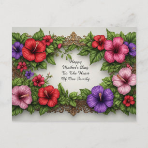 Oude bloemrijke lijst met hibiscus rand briefkaart