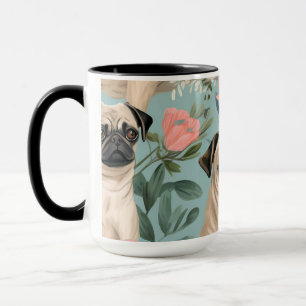 Oude Bloemrijke Pug Patroon Mooie Botanische Hond Mok