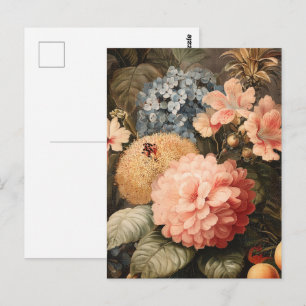 Oude bloemstilleven met rode en witte bloei briefkaart