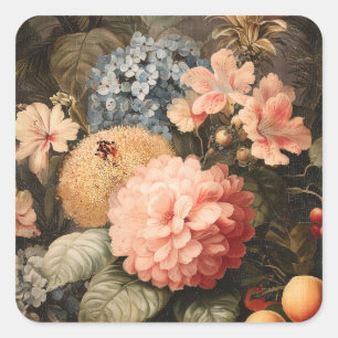 Oude bloemstilleven met rode en witte bloei vierkante sticker