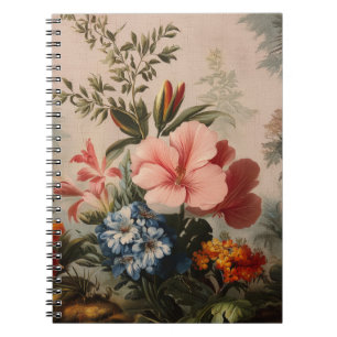 Oude bloemstilleven met tropische bloemen notitieboek