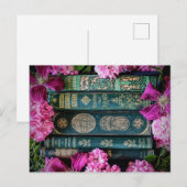 Oude boeken en roze rozen briefkaart (Voorkant / Achterkant)
